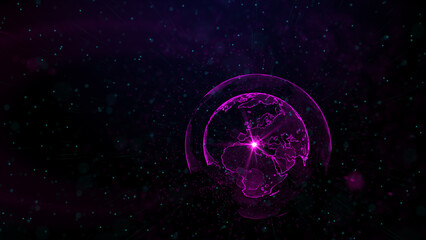 Digital purple planet of Earth, 3D animation