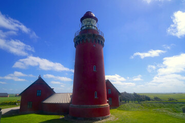 Bekannter Bovbjerg Fyr, Leuchtturm an der Nordseeküste Dänemarks, dänisches Wahrzeichen, Reisen,...