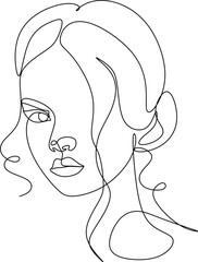 Abstract portrait of young pretty woman. Continuous one line drawing isolated on white. Vector illustration in simple modern style.