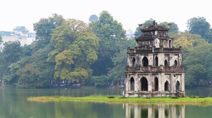 Turtle Tower in Hoan Kiem Lake, Hanoi, Vietnam