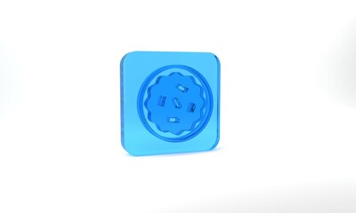 Blue Homemade pie icon isolated on grey background. Glass square button. 3d illustration 3D render