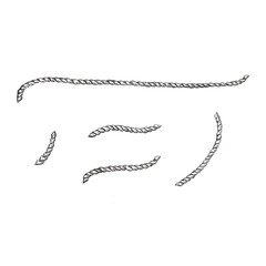 Black and white illustration made with liner. Set of vintage ropes for decoration. Isolated on white. 