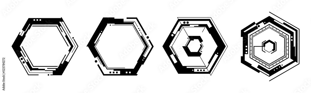 Poster High technology HUD user interface. sci-fi futuristic display with detail for modern monitor screen in vector. Target shape for element design illustration.