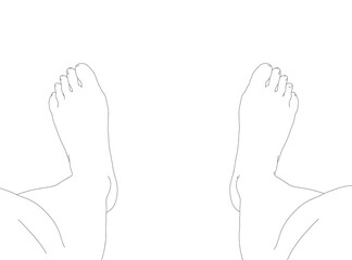 Outline of human legs from black lines isolated on white background. View from above. Vector illustration.