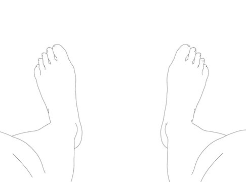 Outline of human legs from black lines isolated on white background. View from above. Vector illustration.