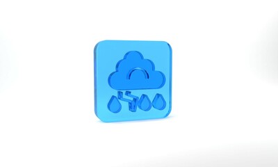Fototapeta na wymiar Blue Storm icon isolated on grey background. Cloud and lightning sign. Weather icon of storm. Glass square button. 3d illustration 3D render