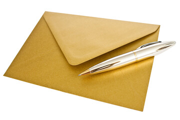 Goldener Brief und Kugelschreiber  Hintergrund transparent
