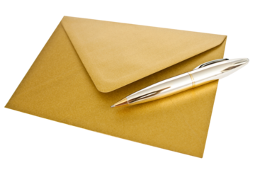 Goldener Brief und Kugelschreiber  Hintergrund transparent