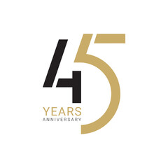 45th, 45 Years Anniversary Logo, number, Golden Color, Vector Template Design element for birthday, invitation, wedding, jubilee and greeting card illustration. - obrazy, fototapety, plakaty