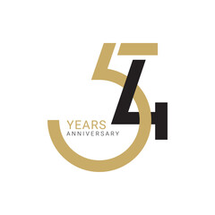 54th, 54 Years Anniversary Logo, number, Golden Color, Vector Template Design element for birthday, invitation, wedding, jubilee and greeting card illustration. - obrazy, fototapety, plakaty