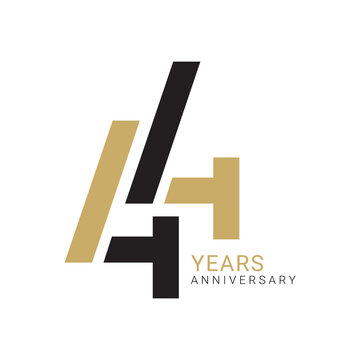 44th, 44 Years Anniversary Logo, number, Golden Color, Vector Template Design element for birthday, invitation, wedding, jubilee and greeting card illustration.