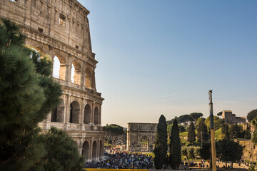 Obraz na płótnie Canvas Partial view of th Colosseum at Rome City, Rome, Italy.