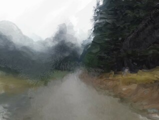 mountain road in the morning