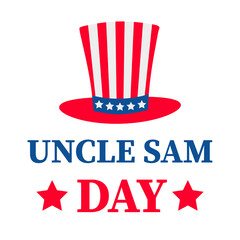Uncle Sam Day. Red and blue patriotic hat. USA holiday on September 13.  Vector template for banner, poster, greeting card, shirt, etc