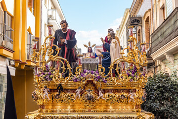 Throne or platform of the paso of la Santa Cena (Last Supper)  in procession of Holy Week - obrazy, fototapety, plakaty