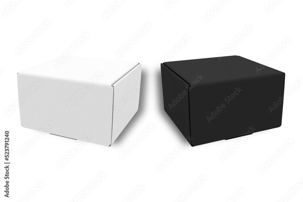 Poster blank black and white cardboard boxes with clipping path mockup isolated on white background. 3d ren