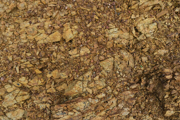 River stones background. Close-up of a natural river bank stone in a mountain forest in central Thailand. Stone and ecology concept.