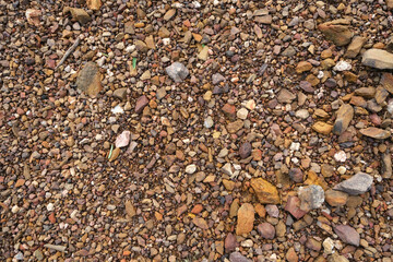 River stones background. Close-up of a natural river bank stone in a mountain forest in central Thailand. Stone and ecology concept.