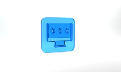 Blue Monitor with password notification icon isolated on grey background. Security, personal access, user authorization, login form. Glass square button. 3d illustration 3D render