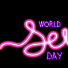 World sexual day text in line shape illustration in neon style on black color