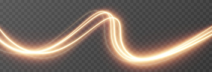 Vector glowing lines of light on an isolated transparent background. Luminous wavy lines, light trail png. Light speed effect. Neon, glowing spiral png.