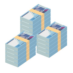 Peruvian New Sol Vector Illustration. Peru money set bundle banknotes. Paper money 100 PEN. Flat style. Isolated on white background. Simple minimal design.