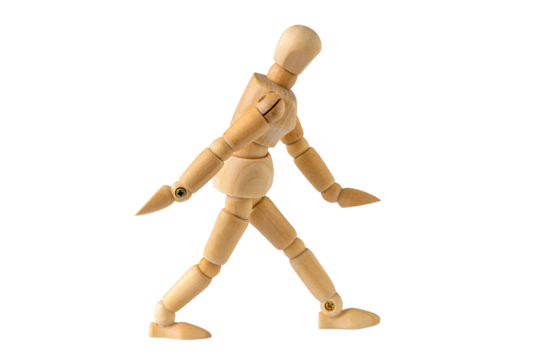 Wooden man figure in walk action