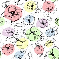 Vector seamless floral pattern with colored blots