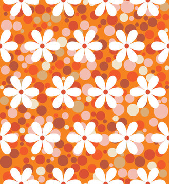Retro Simple Daisy Flowers on Colorful Dots Background Trendy Fashion Colors Seamless Pattern Vector Minimal Simple Design © mustafa