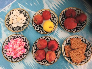 [Uzbekistan] Fruits and Candies on the table (Khiva)