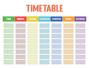 A simple timetable for the week. Go back to the school timetable template
