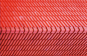 Abstract red metal shingles roof texture