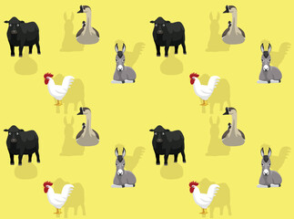 Farm Animal Chicken Cow Goose Donkey Seamless Wallpaper Background