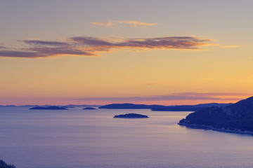 Fototapeta premium Islands of Kornati national park, aerial view of Adriatic archipelago at sunset