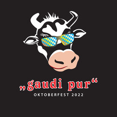oktoberfest lustige coole kuh mit brille, rautenmuster blau weiß, t-shirt, poster, banner