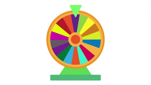 Animation of the wheel of fortune. Spinning wheel of fortune in different colours on a transparent background.