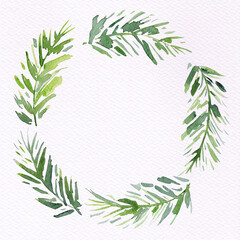 Wreath from watercolor  Christmas tree branches. Happy New year and Merry Christmas card. Perfect for print, packaging design, banner, postcard.
