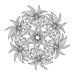 Flowers and leaf arrangement. Vector hand drawn floral mandala