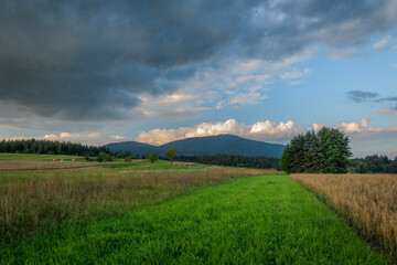 Summer sunny beautiful evening near Oravska Polhora village in Slovakia