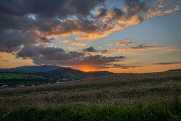 Summer sunny beautiful evening near Oravska Polhora village in Slovakia