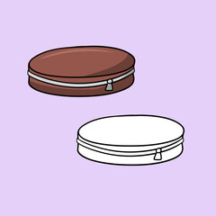 A set of pictures, a dark red pencil case, a school lunch box, vector cartoon