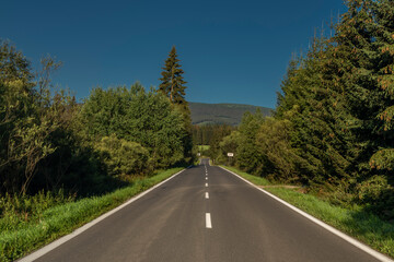 Summer Slovakia morning on road to border of Poland