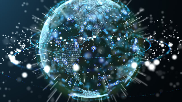 Global network connection covering the earth with lines of innovative concept. Concept of 5G wireless digital connection and future in the internet of things. Elements of this image furnished by NASA