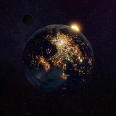 Eine 3 D Illustration, Berlin in der naht, aus dem Universum gesehen.