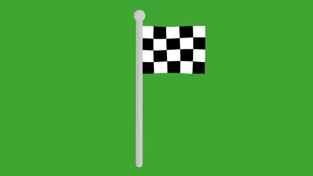 Animation of a car racing flag waving on a flagpole, on a green chroma key background