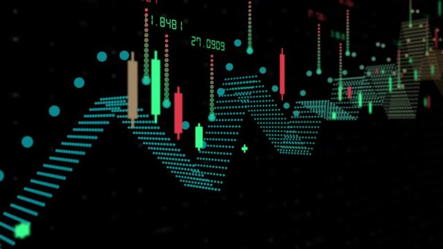 Futuristic stock candlestick chart rise. Bullish trend and growth 3D animation. Success and bullish price concept on cryptocurrency and stock market value. Business and finance worldwide growth.