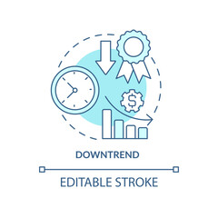 Downtrend turquoise concept icon. Price change analytics. Type of business trend abstract idea thin line illustration. Isolated outline drawing. Editable stroke. Arial, Myriad Pro-Bold fonts used