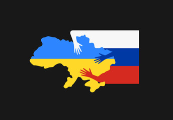 Russian aggression against Ukraine. Caricature picture of Ukraine map in clutches of Russian flag. Graphic for poster, flag, news, infographic, logo. Vector illustration