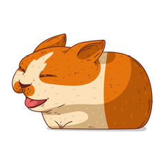 A Glad Cat, isolated vector illustration. Cute cartoon picture for children of a yawning kitty. Simple drawing of a funny laughing cat on white background. Drawn feline sticker. A meowing cat.