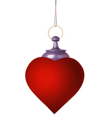 Red heart pendant hanging on a string. Isolated pendant. Heart sign. Love.